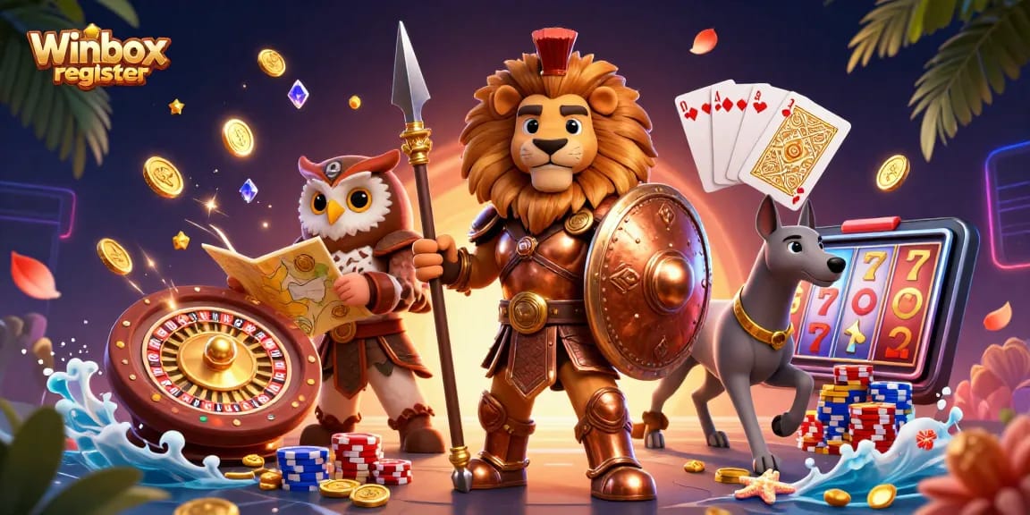 Winbox register and spin the Lucky Wheel with vibrant casino elements in a dynamic scene.