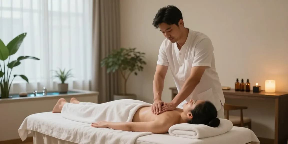 포항마사지로 편안한 마사지 세션을 즐기는 남성.