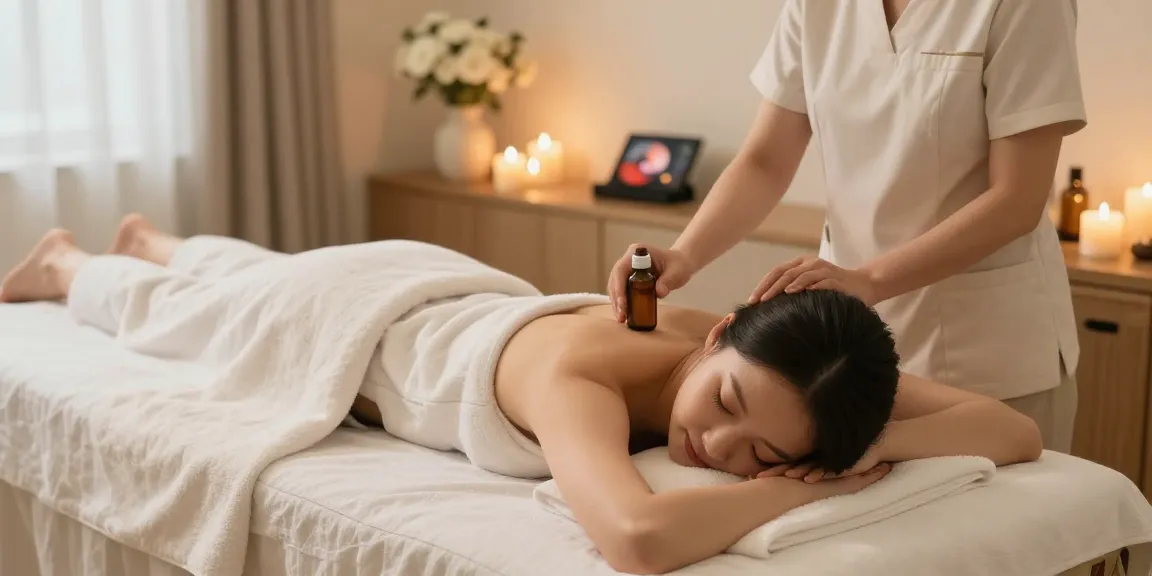 Enjoying 하남출장마사지 in a serene home spa environment with soothing decor and calming atmosphere.