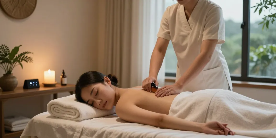 출장마사지의 편안한 환경에서 마사지 준비 중인 테라피스트 모습