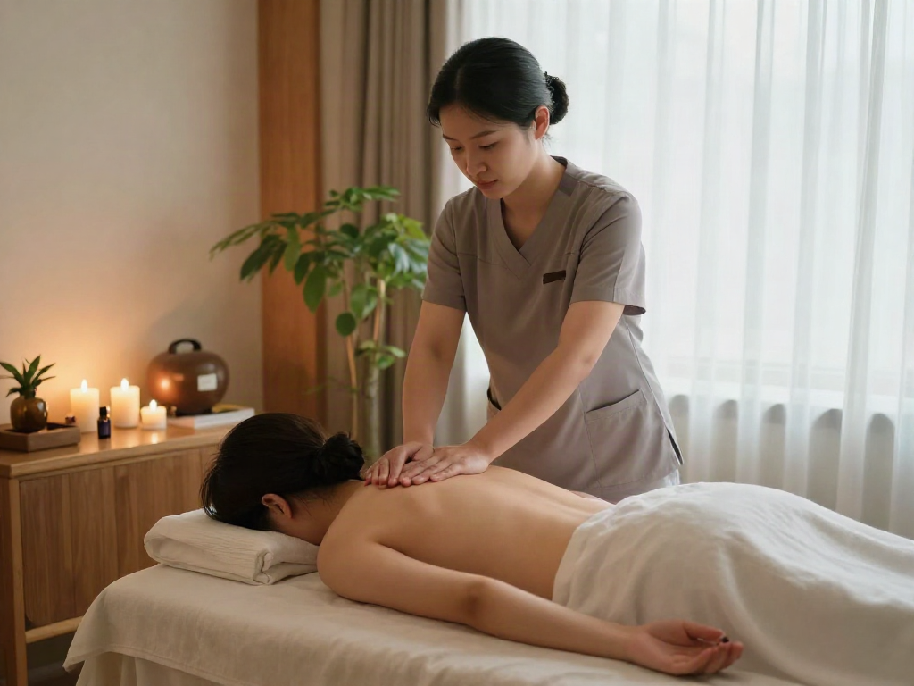 Experience a calming 은평구출장마사지 in a serene spa environment with soothing decor and natural light.