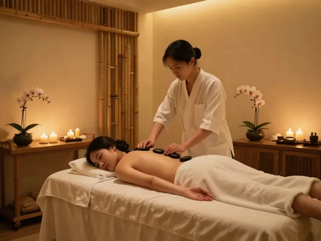 다낭SIDE의 고급 마사지 치료를 받는 모습, 편안한 분위기와 아름다운 인테리어로 여유로운 휴식을 만끽하는 장면