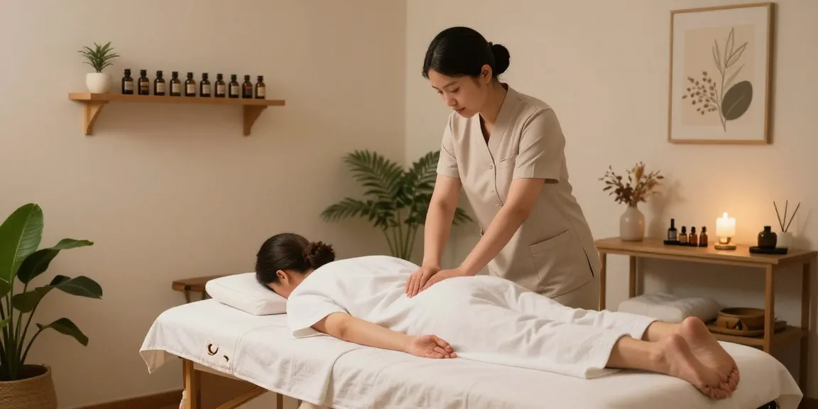 1인샵에서 아늑한 마사지 장면, 전문 마사지사와 편안한 고객 모습