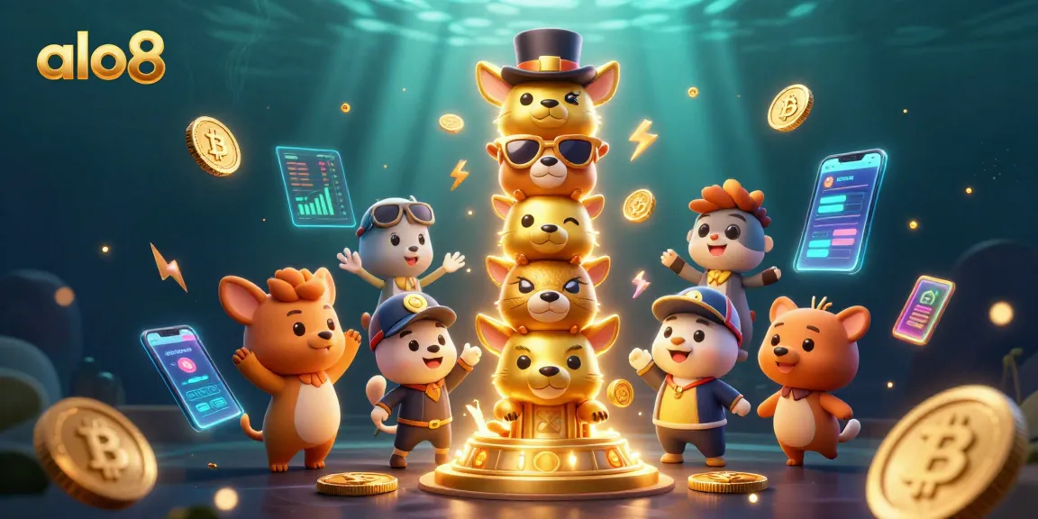 Spin fortune at alo8 with dynamic golden totem pole surrounded by crypto elements and vibrant casino visuals.