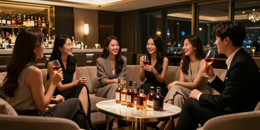 강남구구단에서 고급스러운 룸에서 즐거운 시간을 보내는 친구들 모습