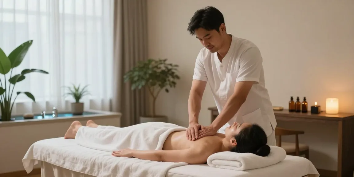 포항마사지로 편안한 마사지 세션을 즐기는 남성.