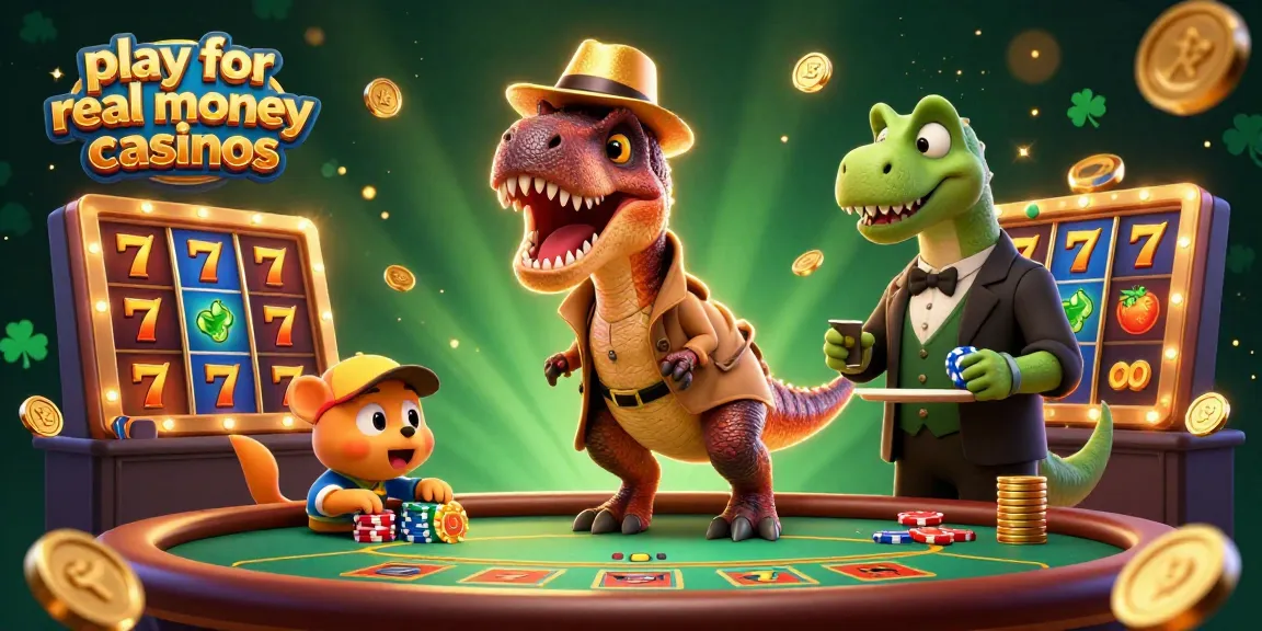 Play for real money casinos with a velociraptor card counter, engaging casino elements, and dynamic action.