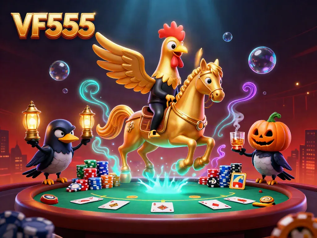 Experience the thrilling ambiance of VF555 casino with vibrant 3D characters and dynamic gaming elements.