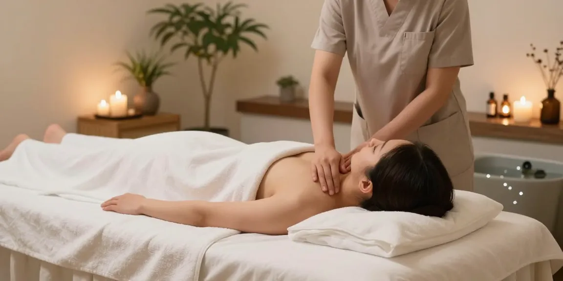 Relaxation during 서울출장마사지 at a serene wellness center with calming atmosphere.