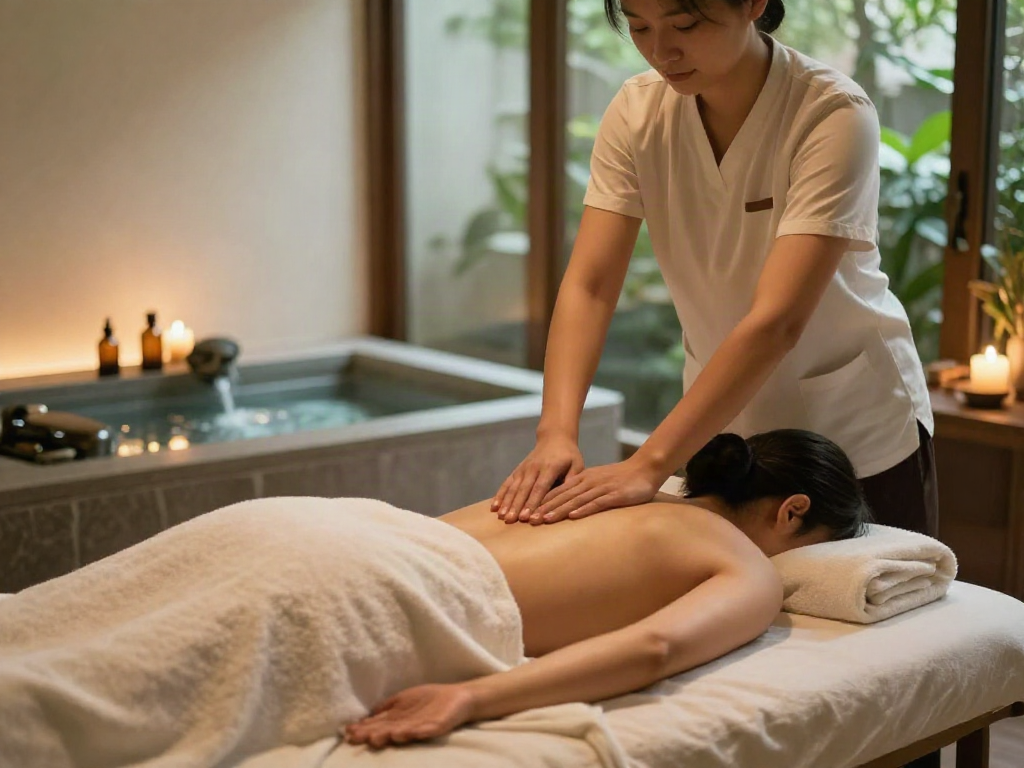 Enjoying a rejuvenating 남양주출장마사지 in a tranquil spa setting with soothing ambiance.