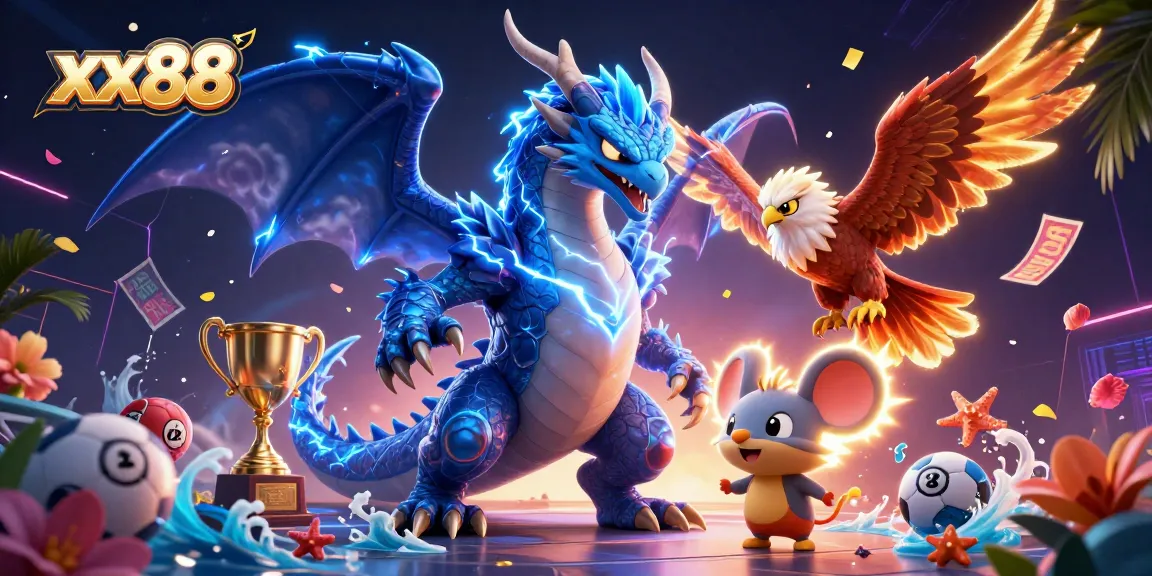 Experience dynamic betting excitement with xx88 featuring characters like a thunder dragon and wind hawk.