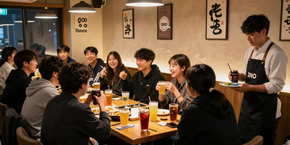 인천쓰리노에서 즐거운 분위기의 친구들이 음악과 음료를 즐기는 장면