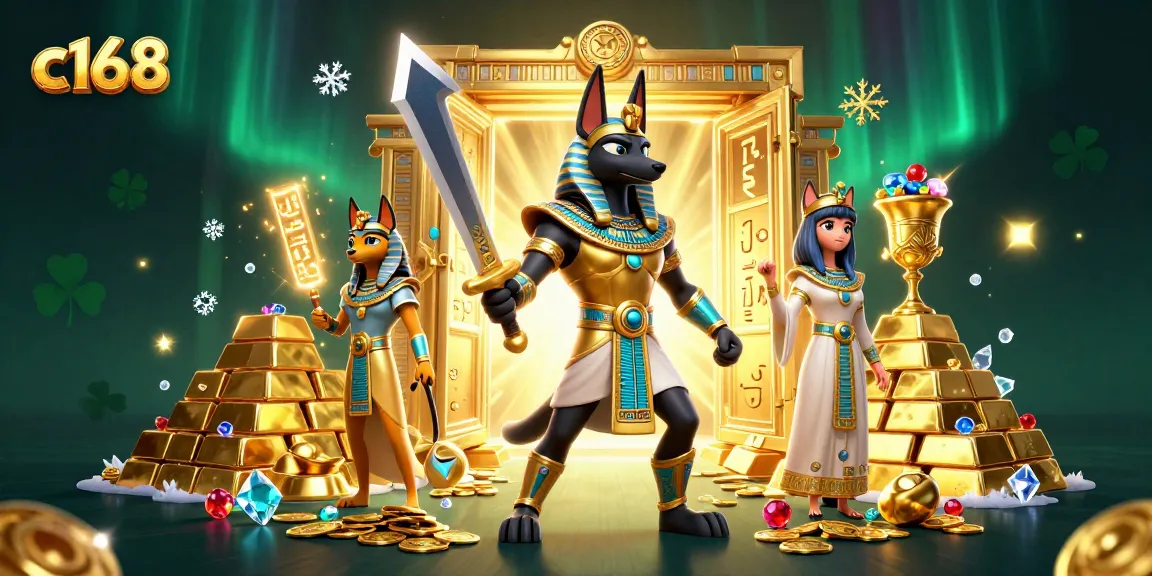 Experience thrilling wins at c168 casino with a vibrant ancient Egyptian theme and sparkling treasures.