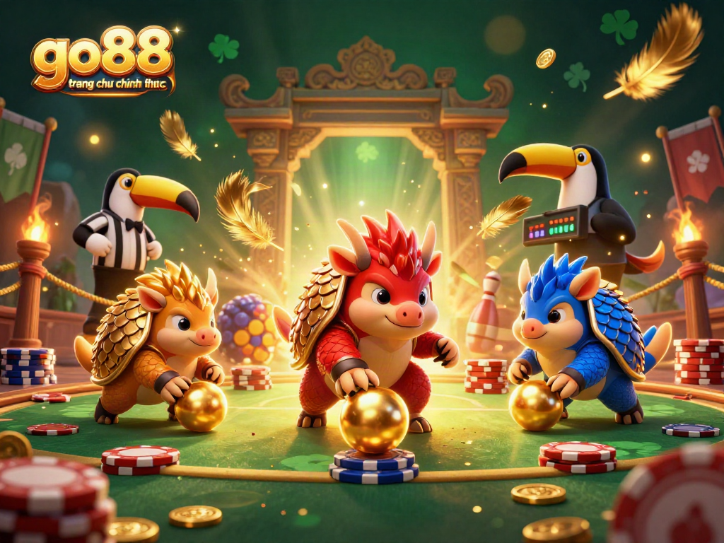 Experience exciting gameplay on go88 trang chu chinh thuc featuring animated pangolins in a vibrant casino scene.
