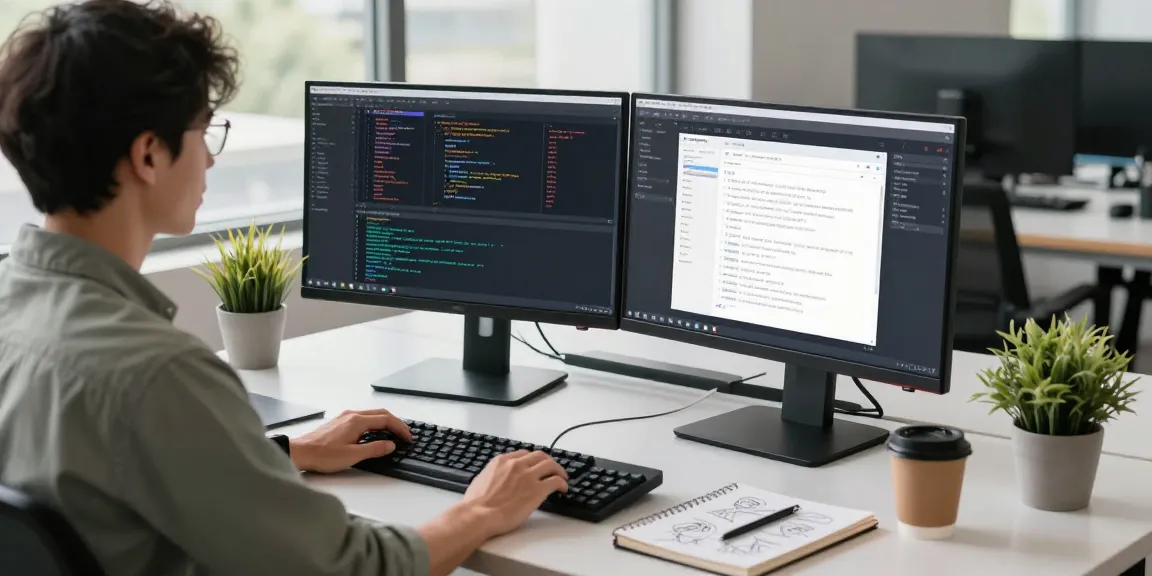使用quickq电脑版的开发者在现代工作空间中编写代码，展示流畅的工作环境。