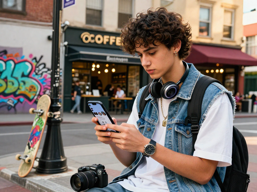 自然な増加のフォロワーをInstagramで購入し、YouTube 登録者 購入 安いをチェックする若者