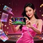 Experience excitement at 789Win with a vibrant illustration of a confident woman engaging in live casino gaming.