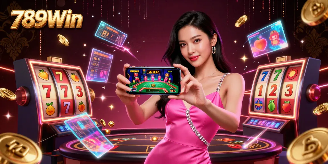 Experience excitement at 789Win with a vibrant illustration of a confident woman engaging in live casino gaming.