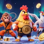 Engage in exciting games with Go88, featuring a vibrant casino scene with cartoon characters and crypto elements.