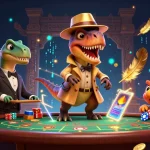Experience thrilling casino action with 33win as a velociraptor card counter at a blackjack table.