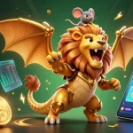 Experience the thrill of QQ88 with a dynamic illustration of a golden armored chimera and a mouse jockey amidst floating crypto coins and vibrant gaming elements.