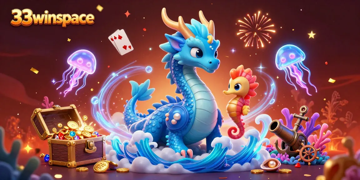 Experience winning at 33winspace with a vibrant underwater casino scene featuring a dragon and treasure.