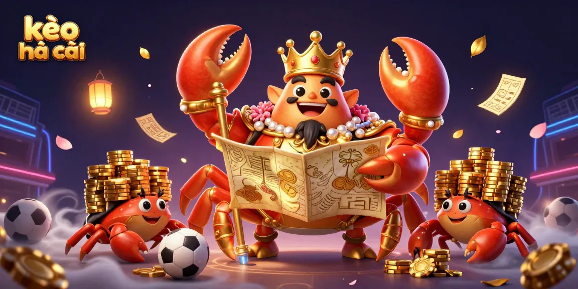 Engage with kèo nhà cái as the golden crab emperor rules over vibrant sports betting elements in a dynamic scene.