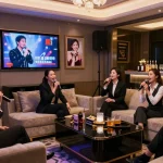 강남쩜오에서 고급스러운 프라이빗 룸에서 손님들이 즐거운 시간을 보내고 있는 모습