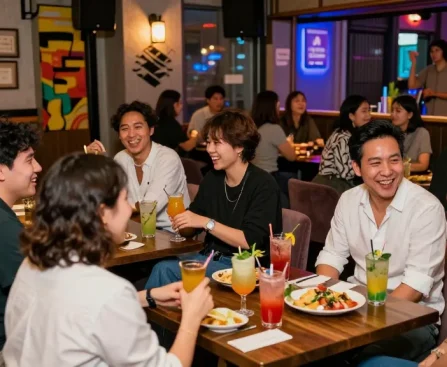 하루이야기의 강남 바에서 친구들과 함께 즐거운 시간을 보내는 모습