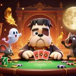 Engage in thrilling gameplay at tải sun win with an exciting scene featuring a monster dealer, chips, and a ghostly mouse.