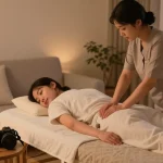 안양출장안마 서비스를 제공하는 전문 관리사와 아늑한 마사지 공간을 보여주는 이미지
