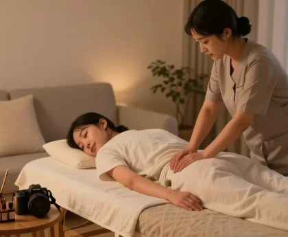 안양출장안마 서비스를 제공하는 전문 관리사와 아늑한 마사지 공간을 보여주는 이미지