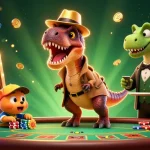 Play for real money casinos with a velociraptor card counter, engaging casino elements, and dynamic action.