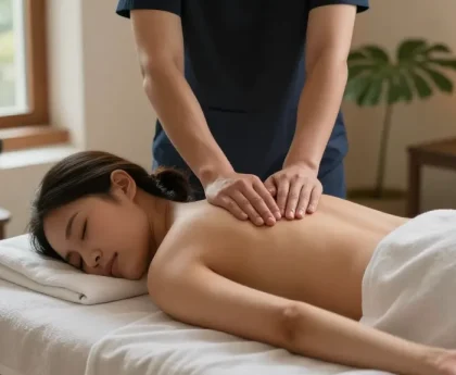 마사지 치료 중인 테라피스트와 고객의 편안한 장면