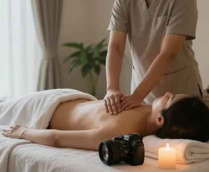인천출장마사지를 받는 고객과 편안한 마사지 치료 환경을 보여주는 이미지