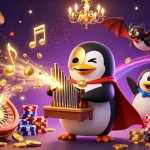 Experience gaming excitement with the 789Win penguin organist showering golden coins and festive elements.