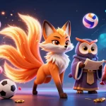 Engage in thrilling gaming at SHBET's vibrant casino with 3D animated fox and sports elements.